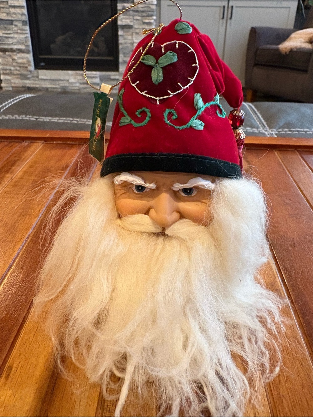 Vintage Kurt S Adler Santa’s World Santa Head Ornament Velvet Hat